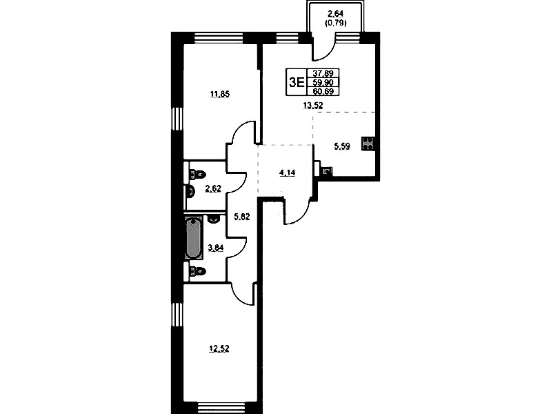 2-комнатная квартира 60.69 м², 18/24 эт., ЖК «Живи! В Рыбацком»
